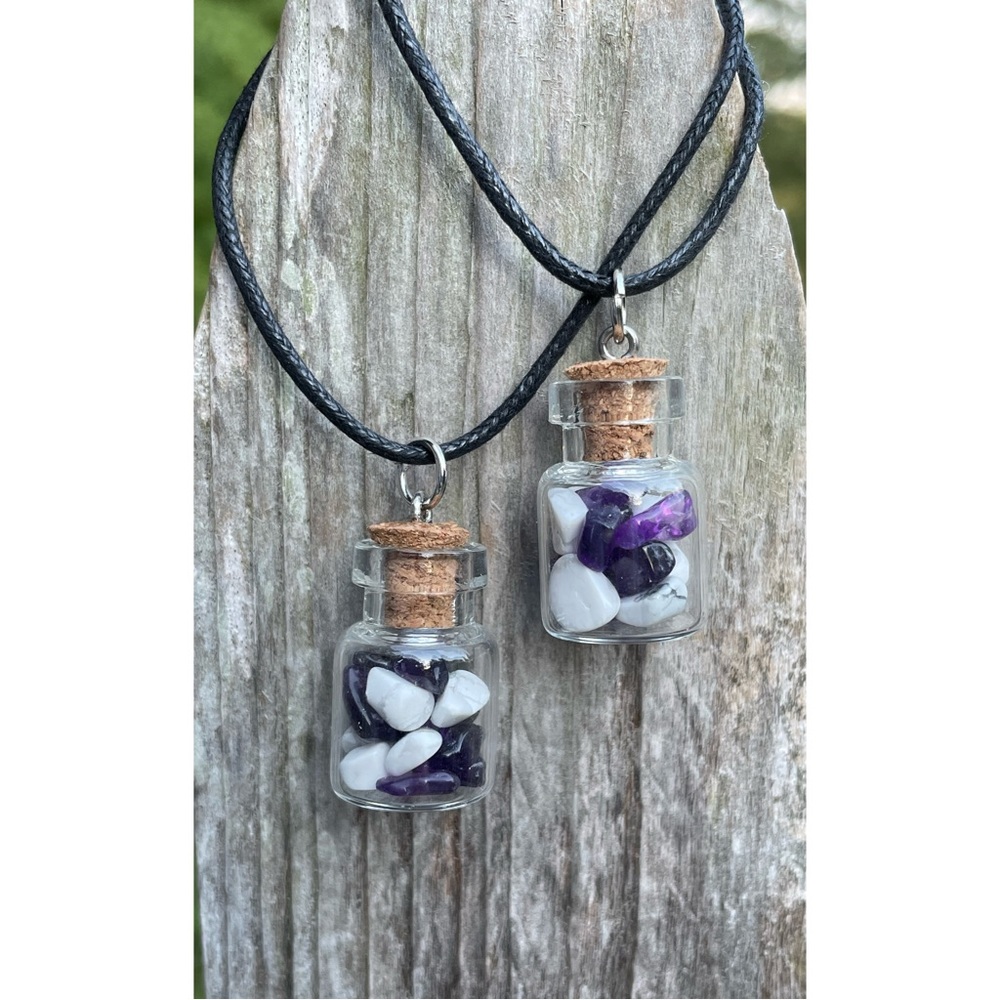 Amethyst + Howlite Jar Necklace | Crystal Pendant | Hand Crafted Spell Bottle